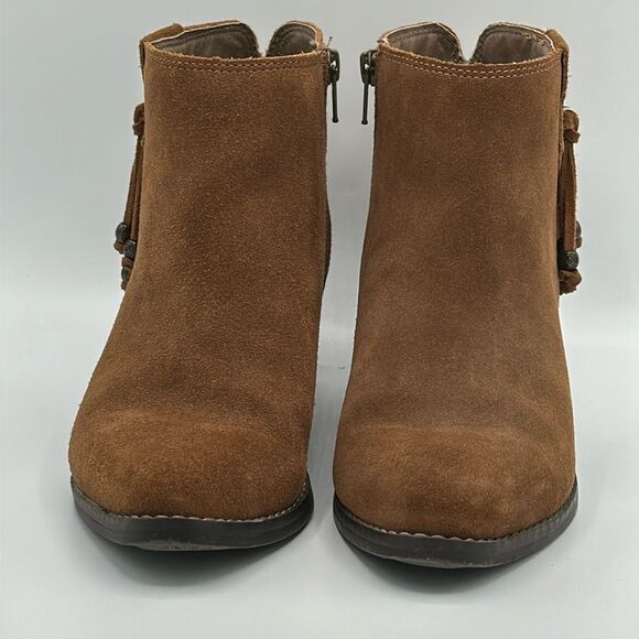 Leather Booties Size 7.5 Boho Brown Suede Fringe - Picture 8 of 11